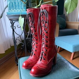 Oak Tree Farms Ariana Mid-Calf Victorian Inspired Leather Lace-Up Boots